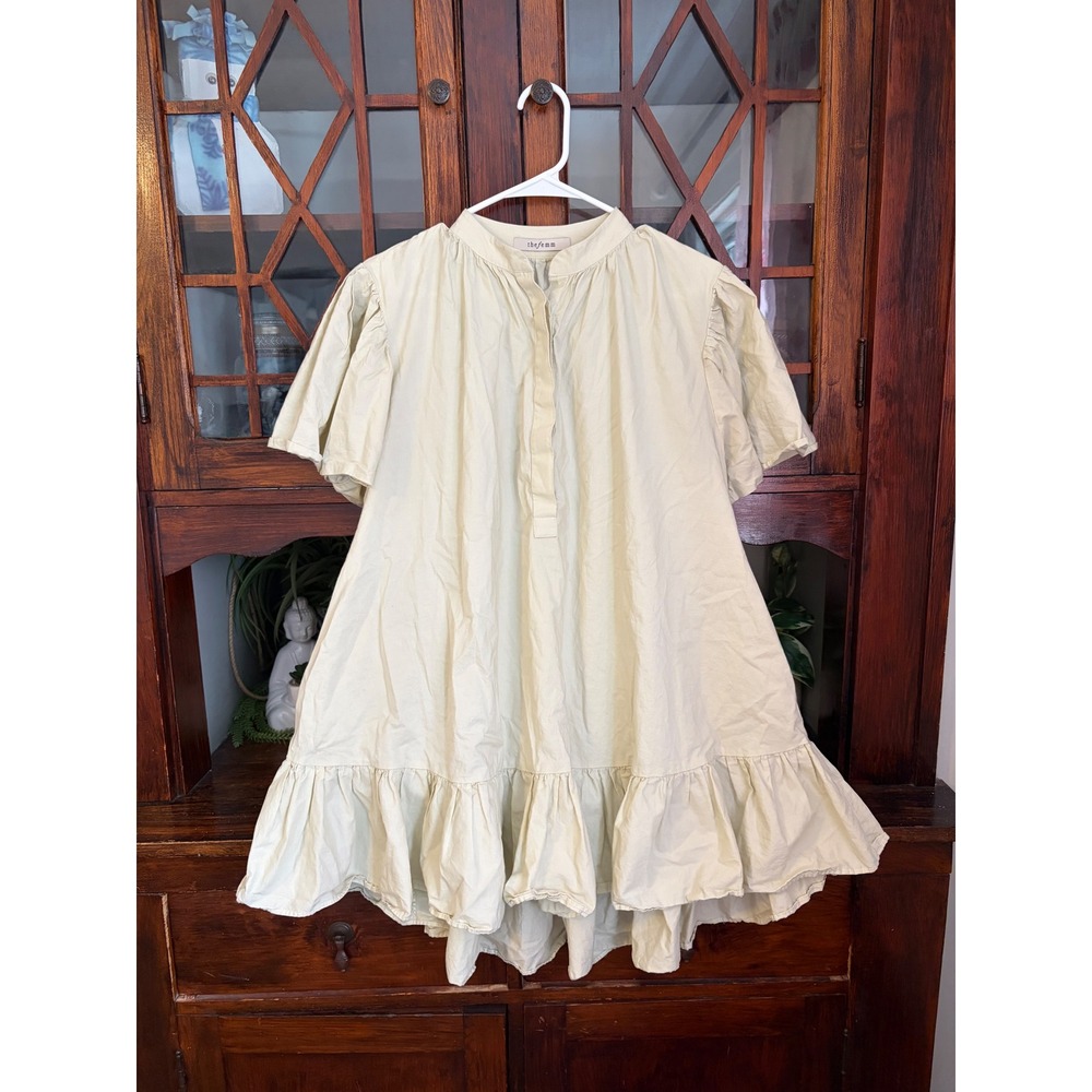 The Femm Cream Cotton Ruffle Hem Babydoll Mini Dress Short Sleeve Size S
